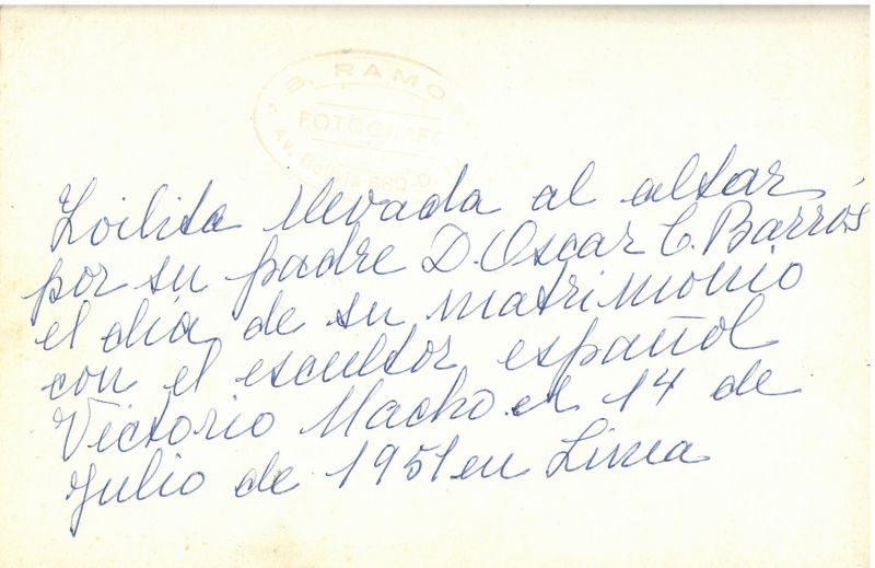RFT.AVM.7.4.43 Fotografía Boda de Victorio y Zoila 14 julio 1951 reverso